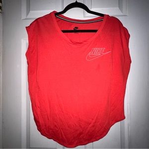 Nike graphic logo printed red curved hem tank womens size small